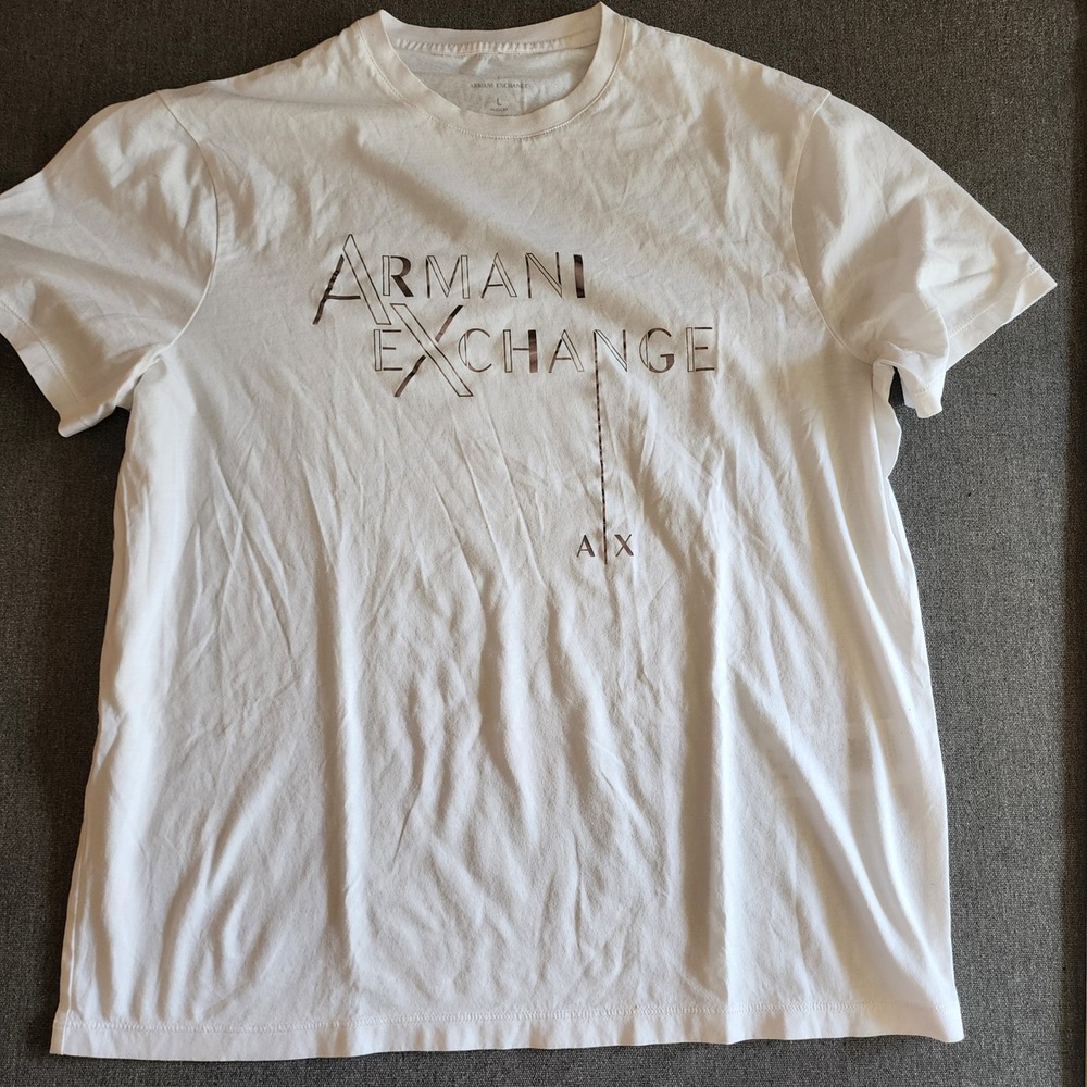 Armani Exchange Mens White‎ Graphic Logo T-Shirt Metallic Silver Size L